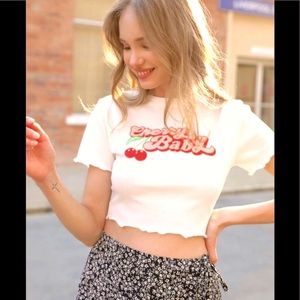 🍒 Cherry Baby Lettuce Trim Crop Short Sleeve T-Shirt